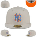 New York Yankees Snapback Hat with Blue and Orange Embroidered Logo - Beige