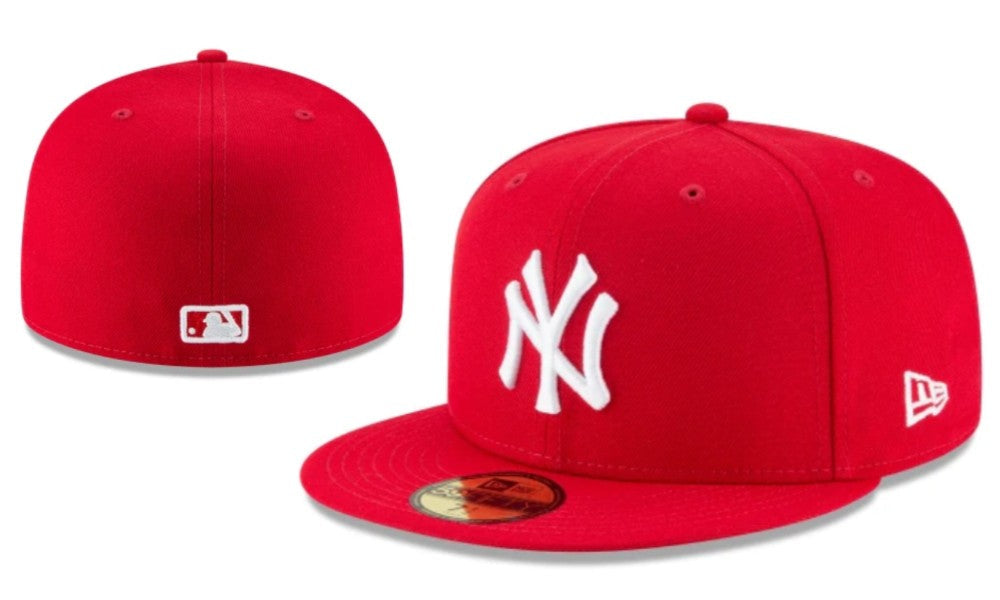 New York Yankees 59FIFTY Hat with White Logo - Red