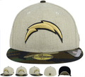 Los Angeles Chargers Fitted Hat with Gold Lightning Bolt Logo and Camouflage Brim - Khaki and Camo