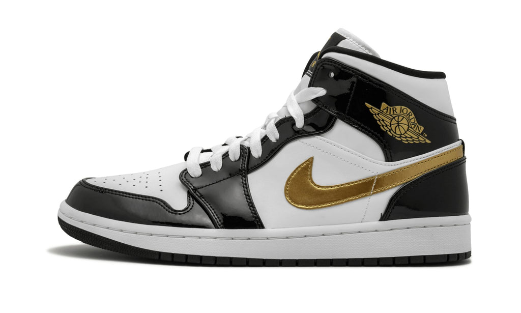 Air Jordan 1 Mid SE "Black Gold Patent Leather" Sneakers
