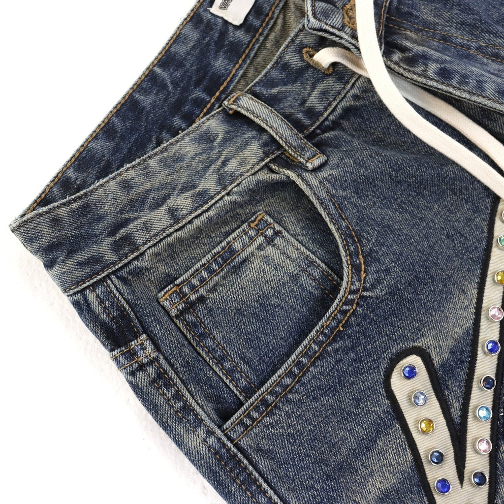 VALE Skittle Graphic Washed Denim Shorts — detail