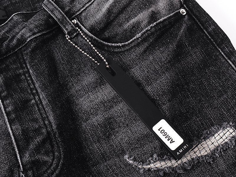 AMIRI Washed Black Embroidered Denim Shorts — hang_tag