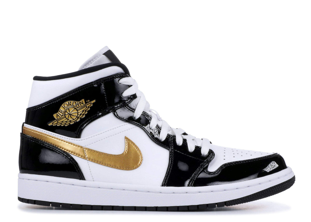 Air Jordan 1 Mid Patent 'Black Gold' Sneakers