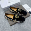 Versace Black Patterned Side Loafers — hero