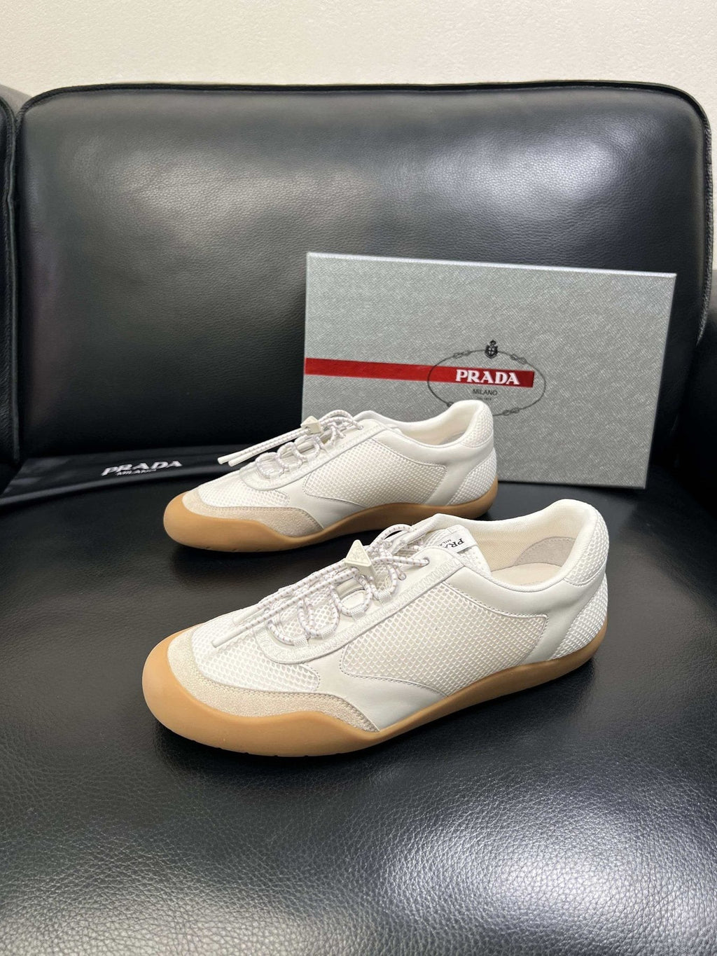 Prada White Gum Sole Low-Top Sneakers — front