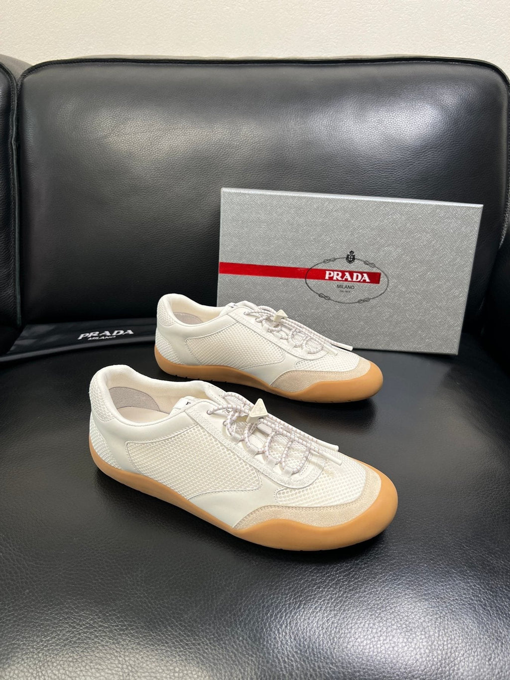 Prada White Gum Sole Low-Top Sneakers — side