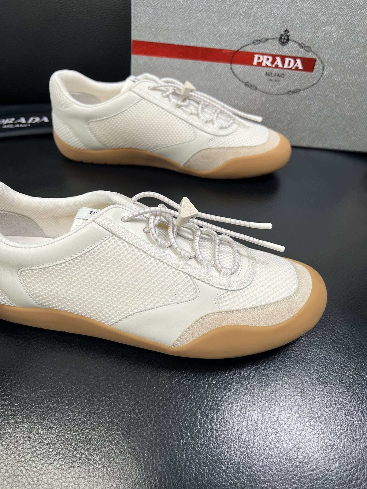Prada White Gum Sole Low-Top Sneakers — side