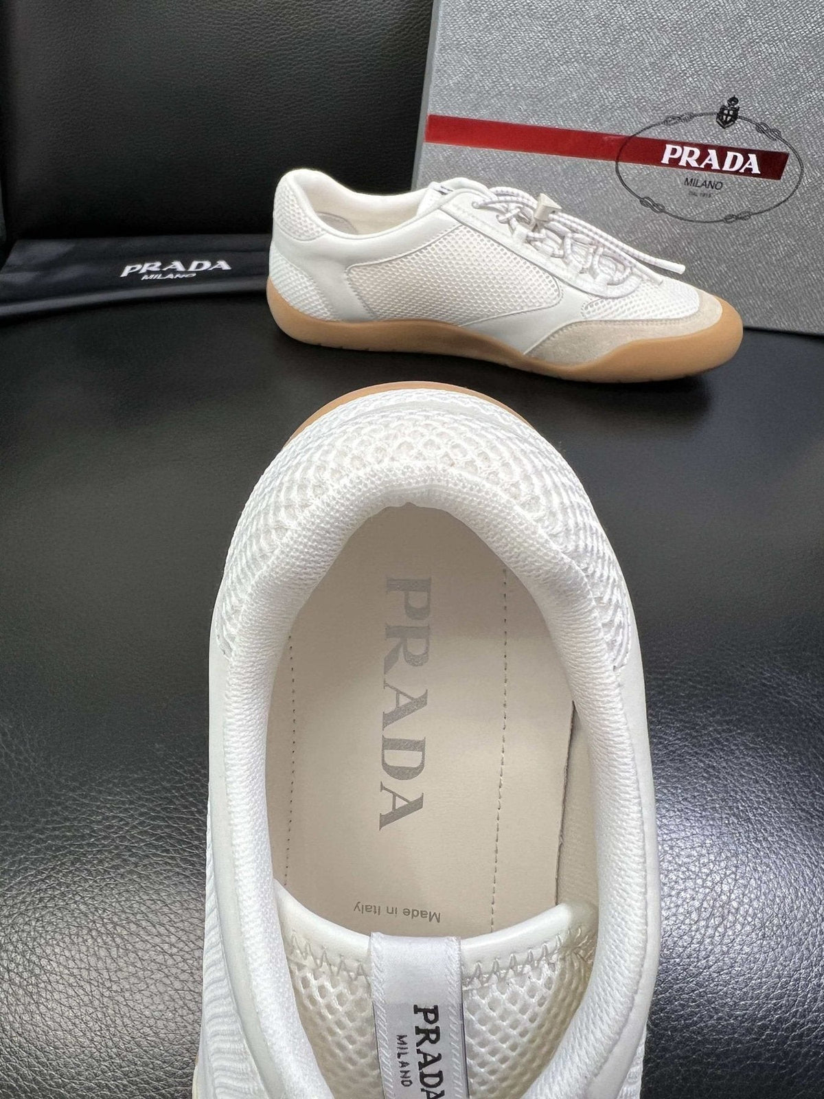 Prada White Gum Sole Low-Top Sneakers — detail