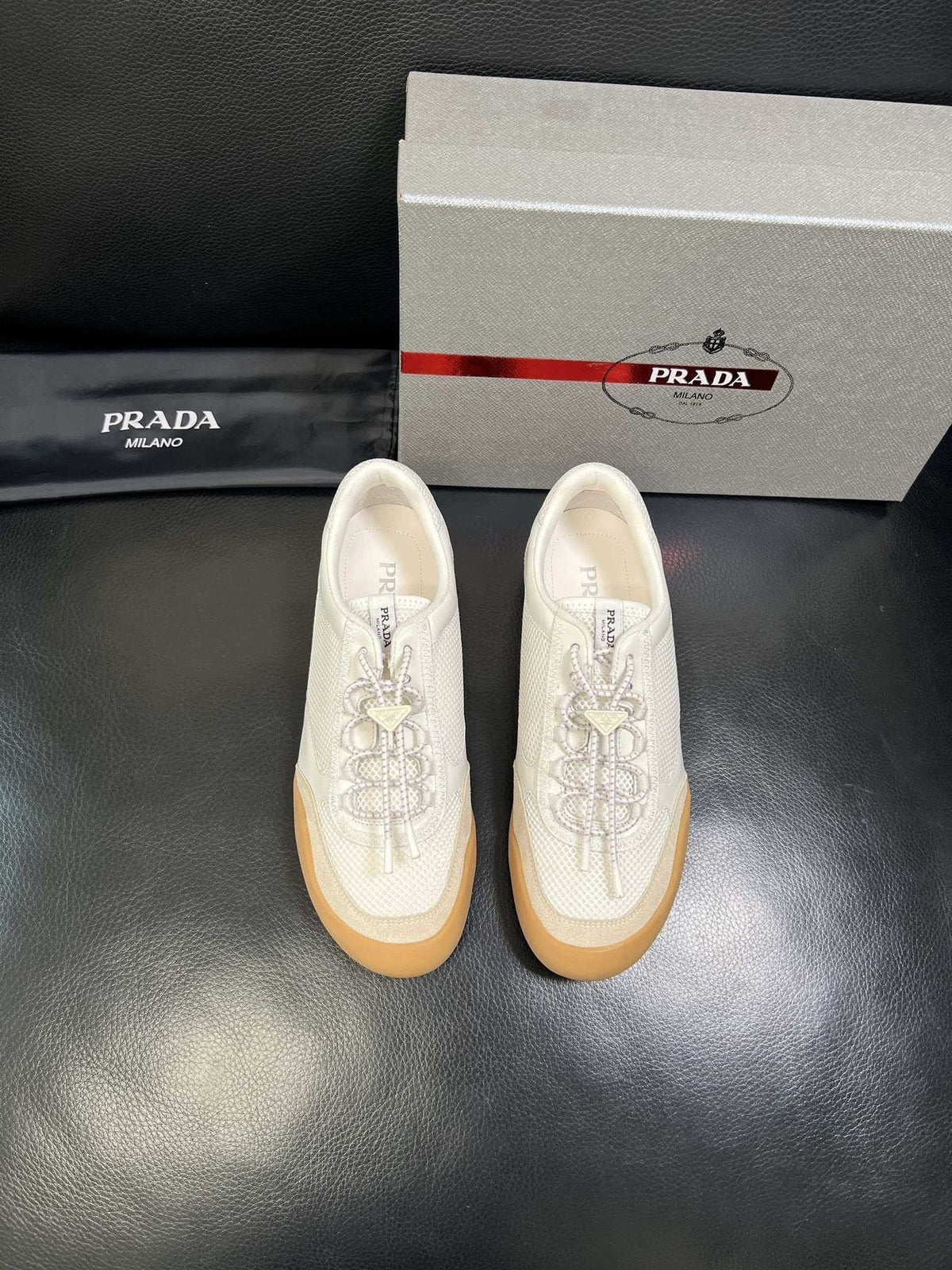 Prada White Gum Sole Low-Top Sneakers — hero