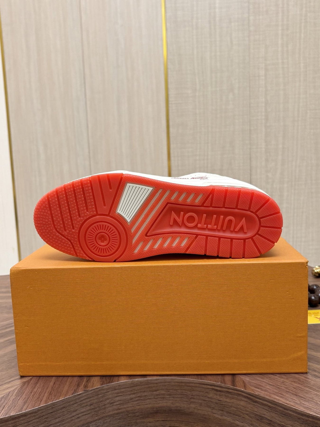 Louis Vuitton Red and Blue Accent Sneakers — detail