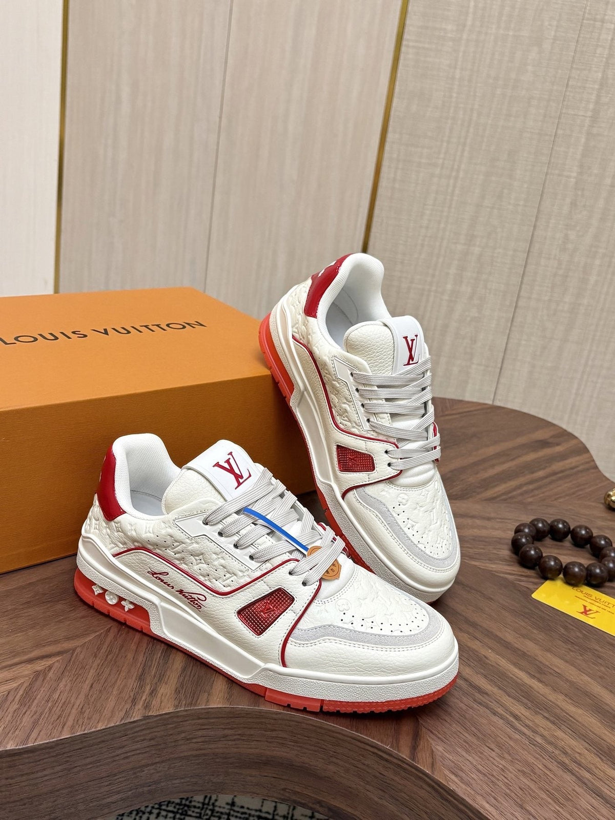 Louis Vuitton Red and Blue Accent Sneakers — front
