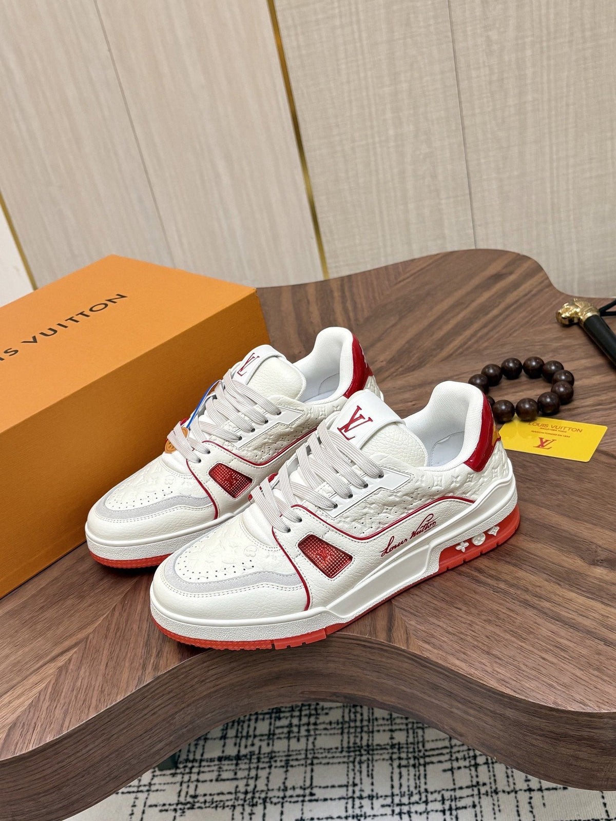 Louis Vuitton Red and Blue Accent Sneakers — hero