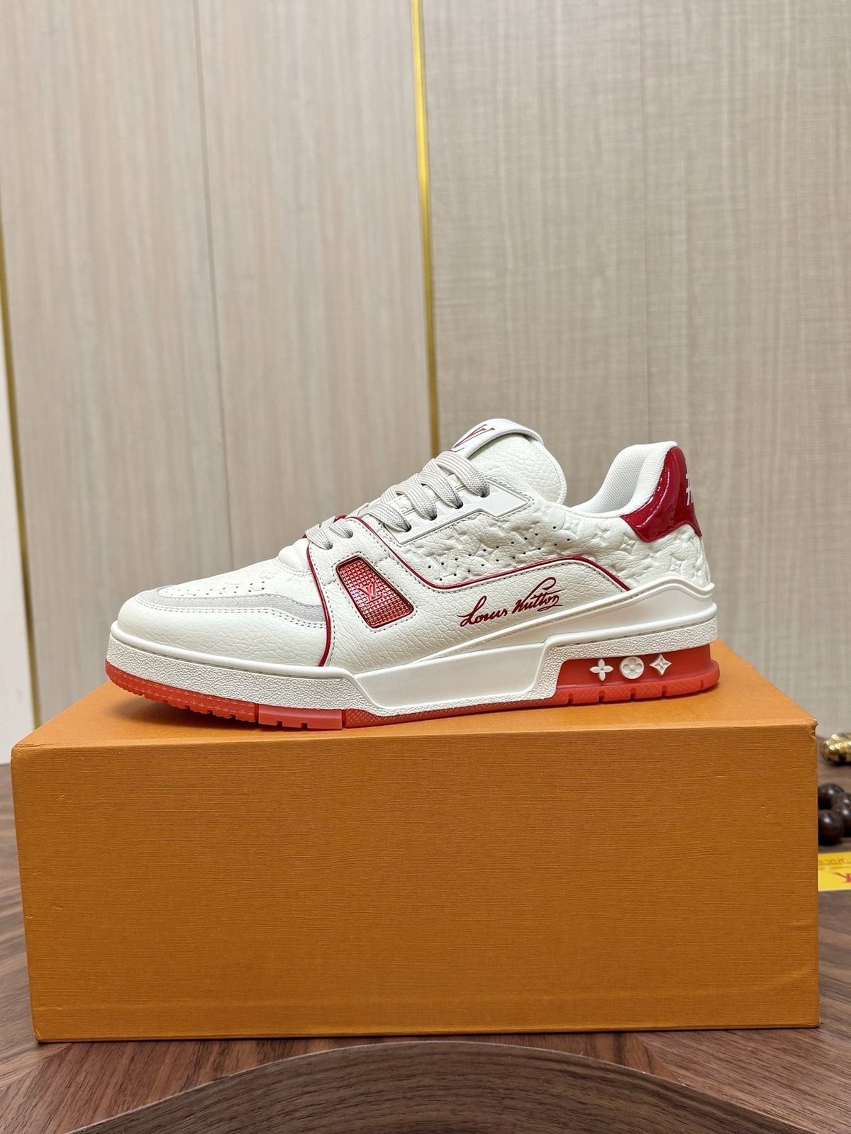 Louis Vuitton Red and Blue Accent Sneakers — side