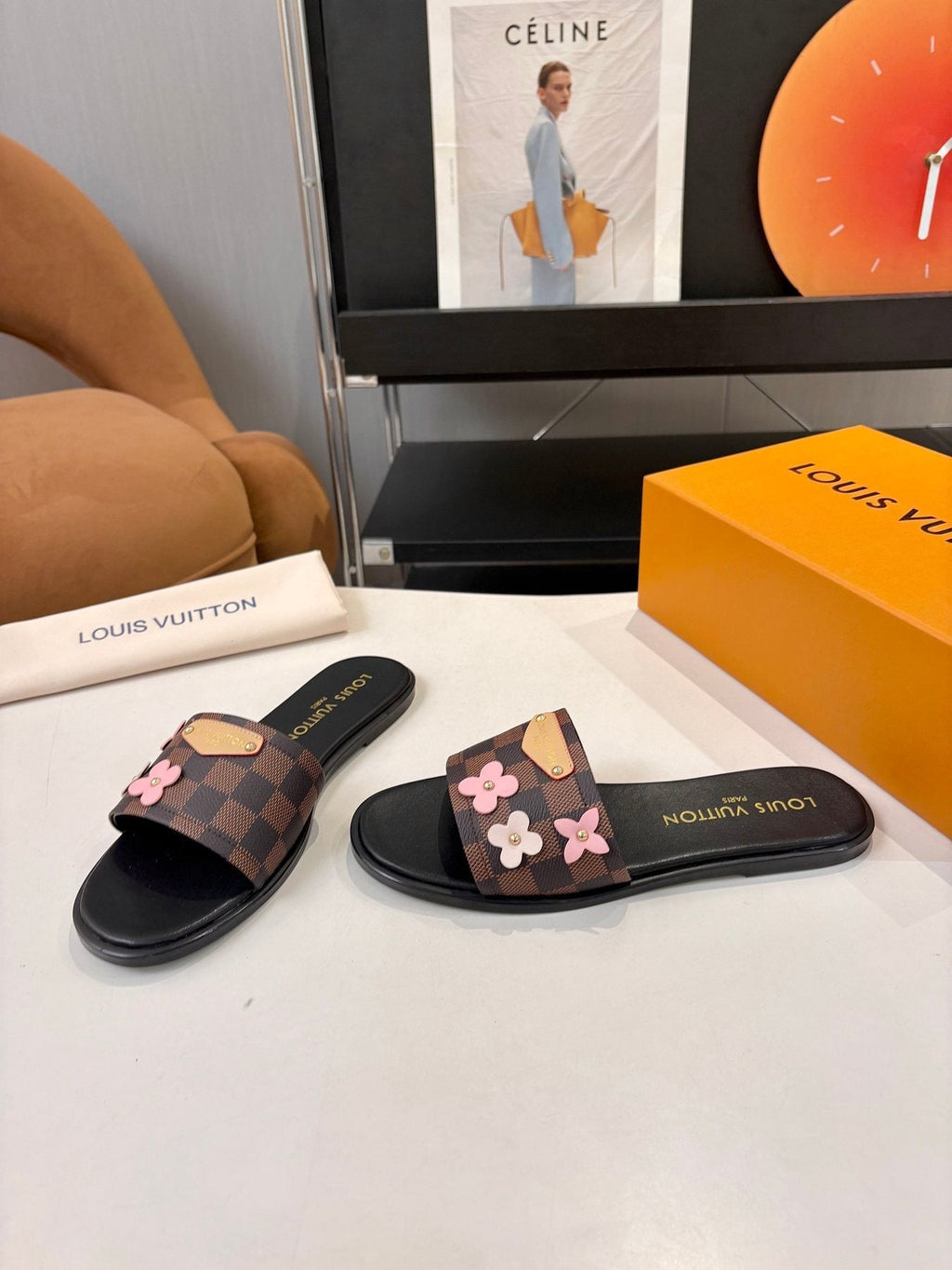 Louis Vuitton Floral Checkered Slide Sandals — side