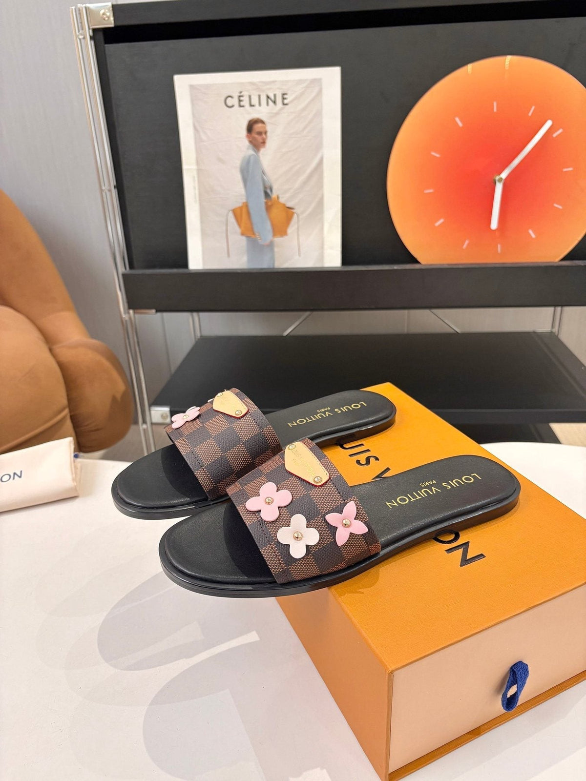 Louis Vuitton Floral Checkered Slide Sandals — side