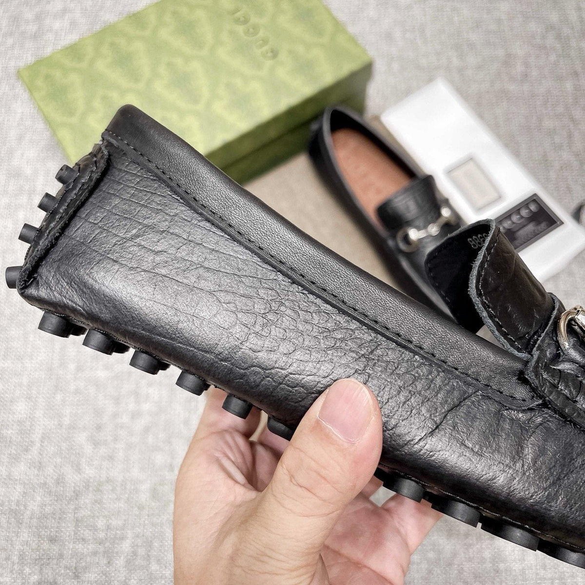 Gucci Black Textured Loafers — side