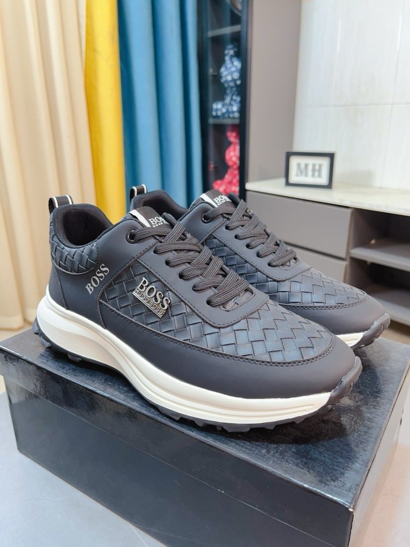 Hugo Boss Dark Gray Woven Panel Sneakers — front