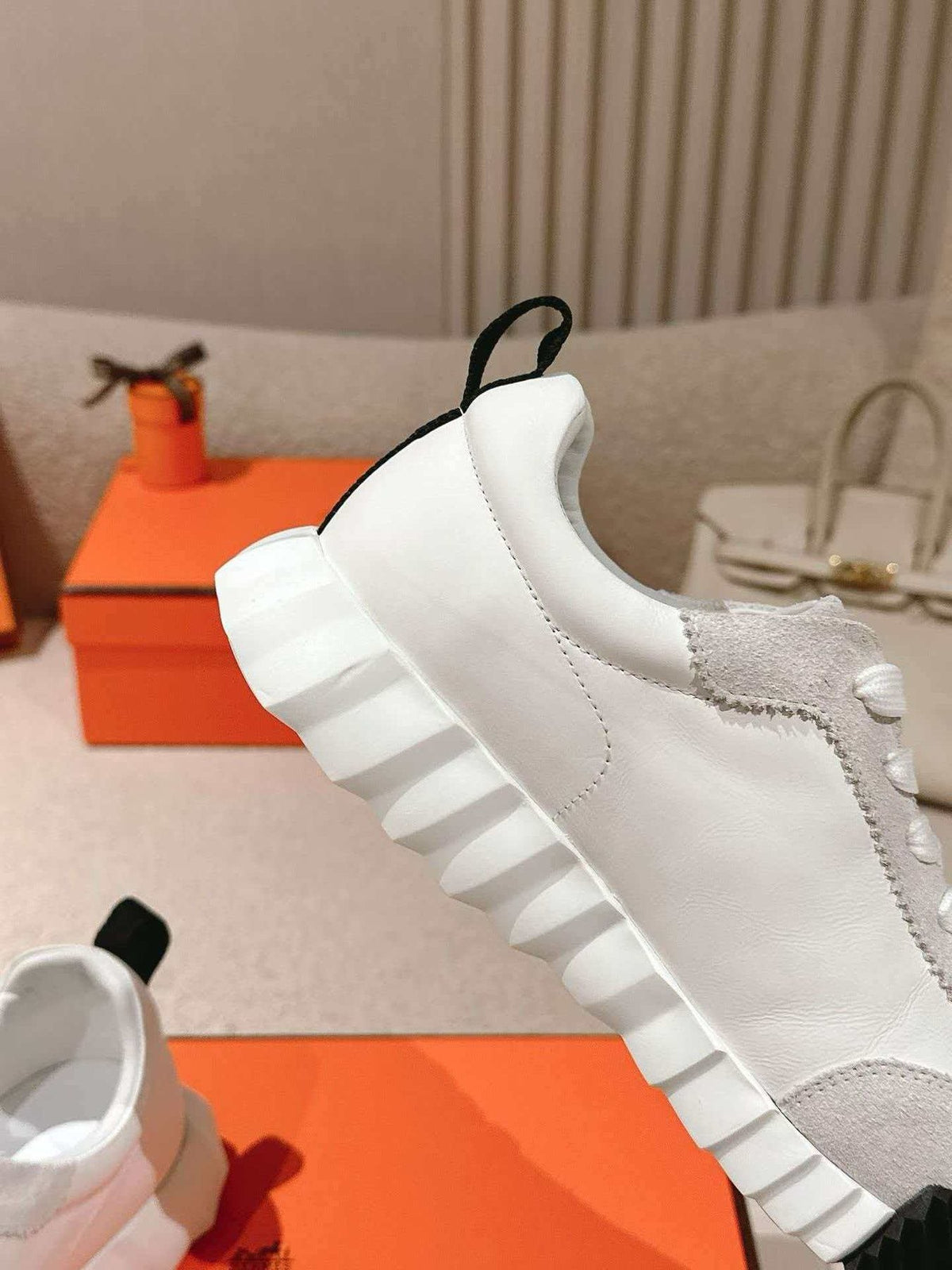 Men’s White and Gray Low-Top Sneakers — side