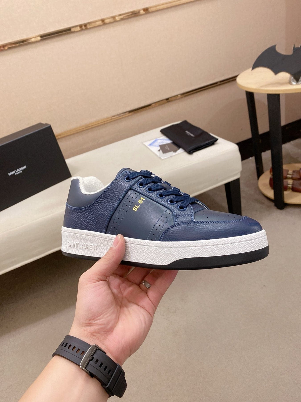 Saint Laurent SL 61 Navy Blue and White Sneakers — side