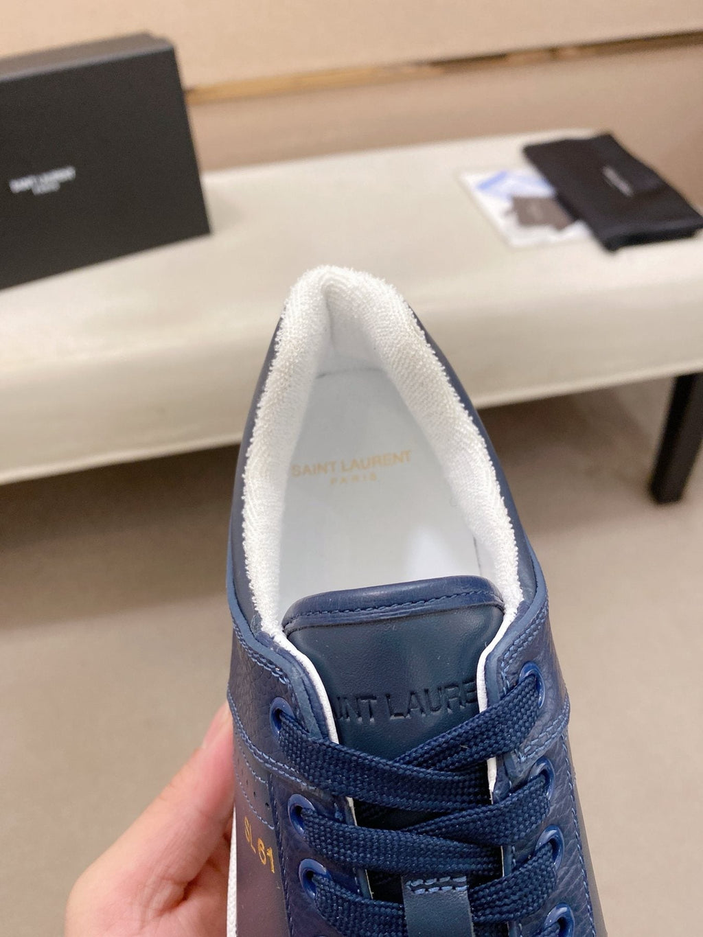 Saint Laurent SL 61 Navy Blue and White Sneakers — detail