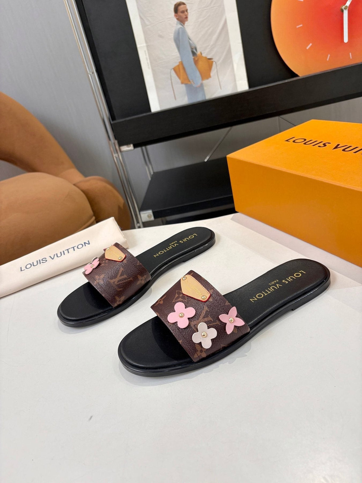 Louis Vuitton Floral Slide Sandals — front