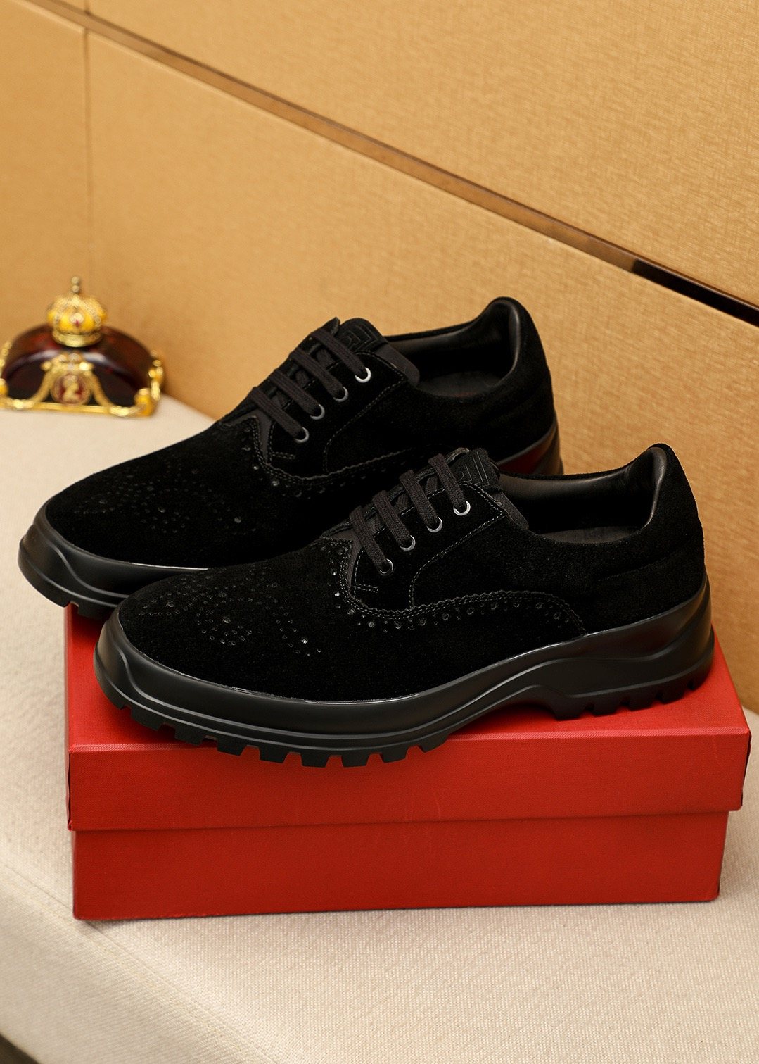 Ferragamo Black Perforated Lace-Up Shoes — front