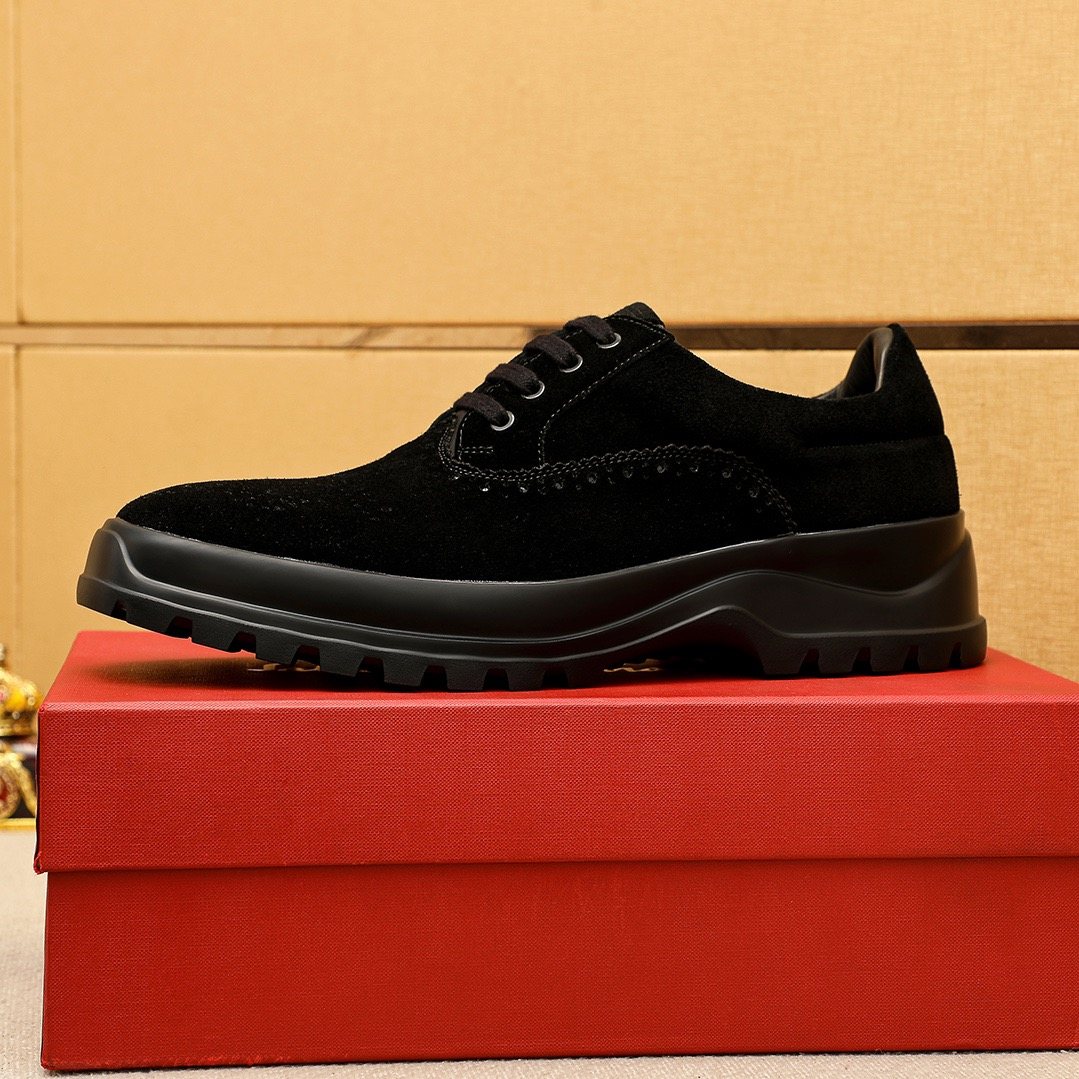 Ferragamo Black Perforated Lace-Up Shoes — hero