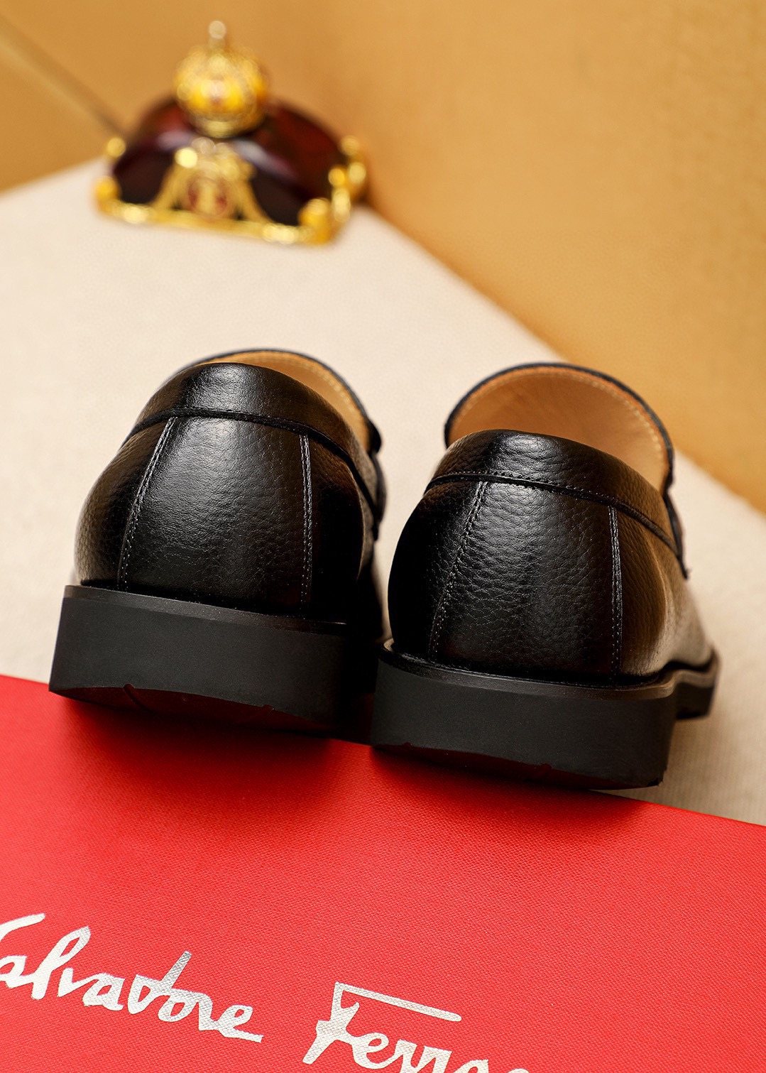 Ferragamo Black Textured Leather Slip-On Loafers — back