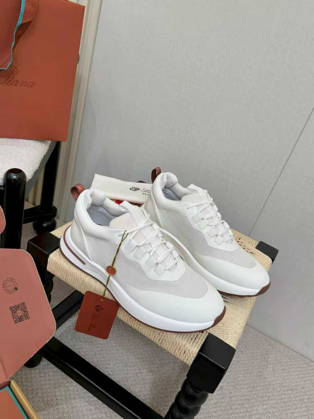 Loro Piana White and Gray Low-Top Sneakers — hero