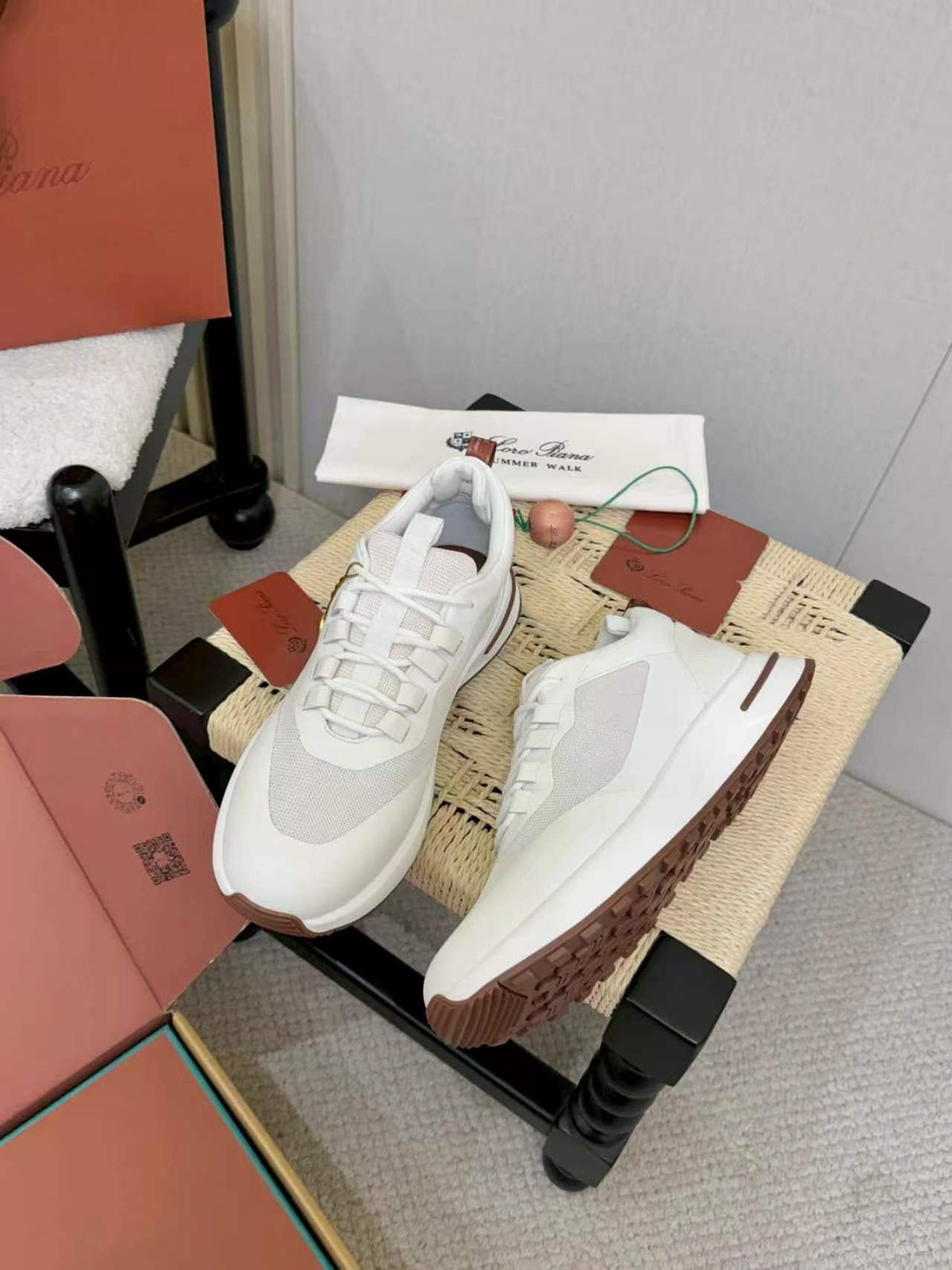 Loro Piana White and Gray Low-Top Sneakers — side