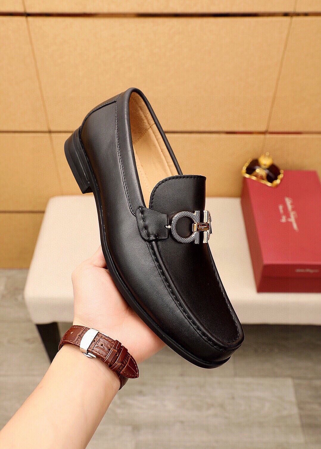 Ferragamo Black Buckle Loafers — detail