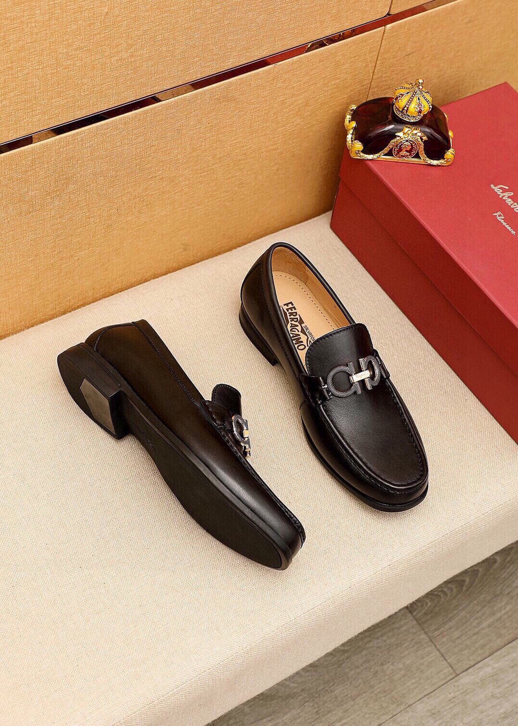 Ferragamo Black Buckle Loafers — side
