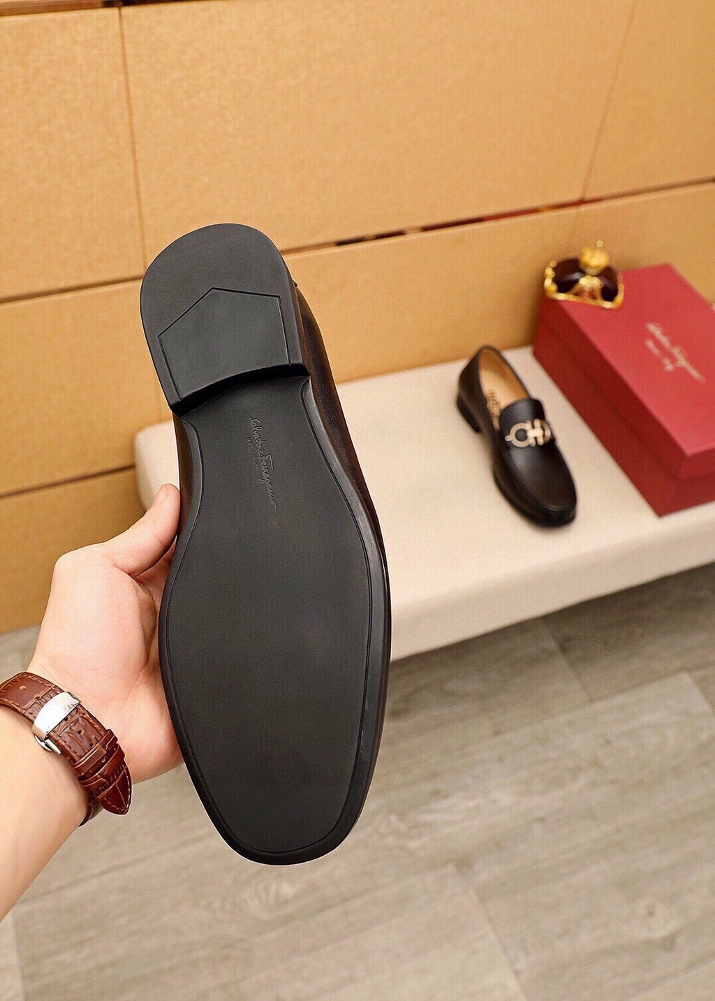 Ferragamo Black Buckle Loafers — front