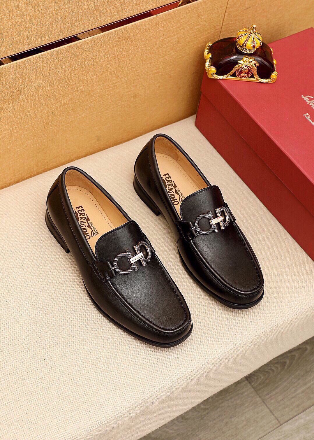 Ferragamo Black Buckle Loafers — front