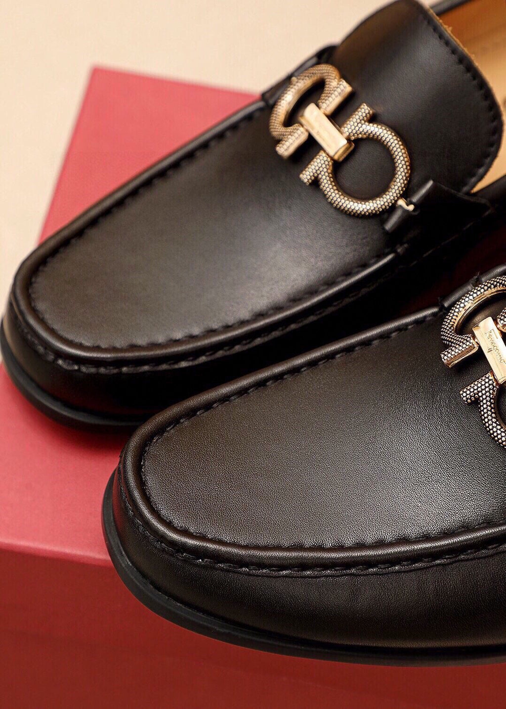 Ferragamo Black Buckle Loafers — detail