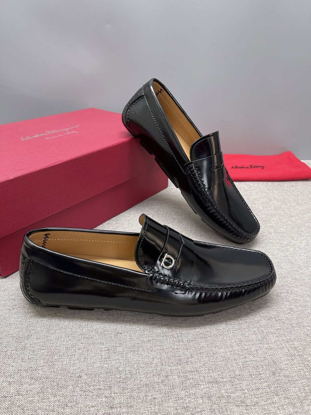 Ferragamo Black Buckle Driving Loafers — side