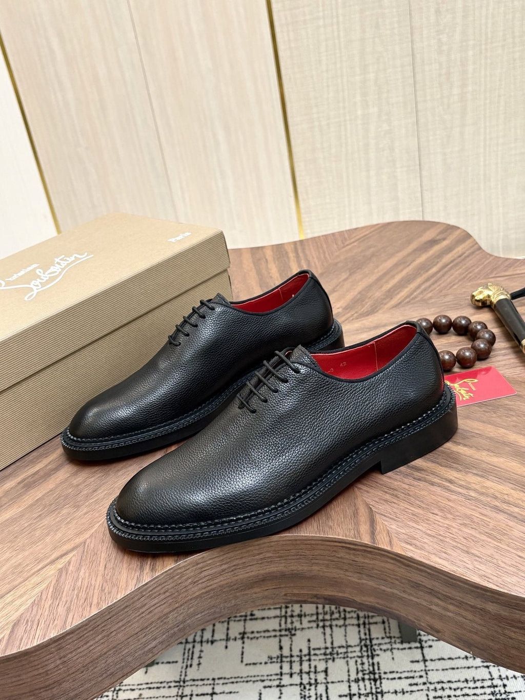 Black Lace-Up Dress Shoes with Red Lining — side