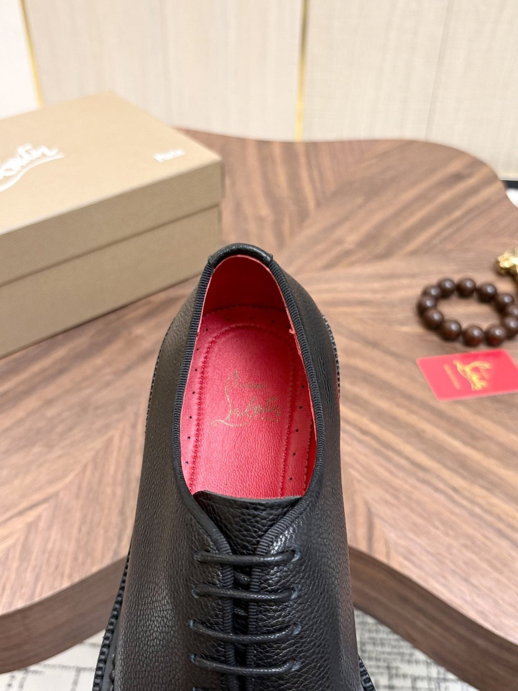 Black Lace-Up Dress Shoes with Red Lining — detail