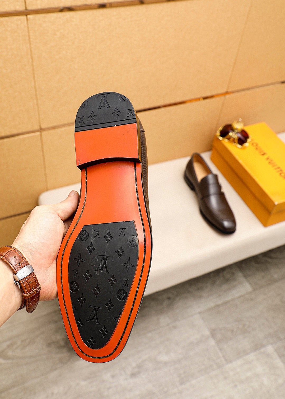 Louis Vuitton Dark Brown Textured Loafers — detail