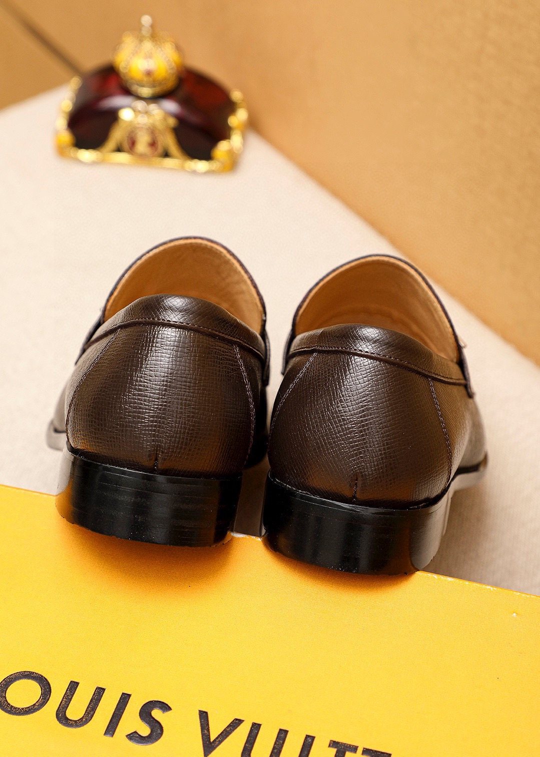 Louis Vuitton Dark Brown Textured Loafers — back