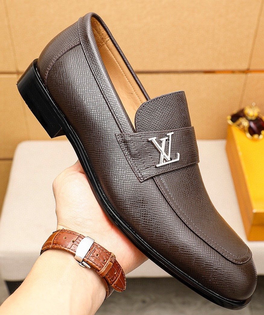 Louis Vuitton Dark Brown Textured Loafers — front