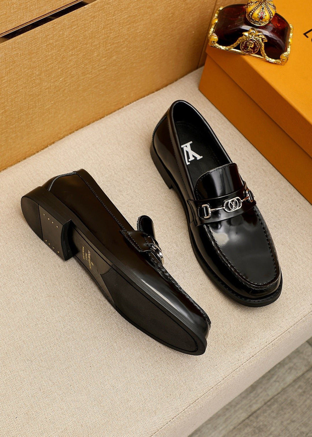 Louis Vuitton Black Metal-Hardware Loafers — front