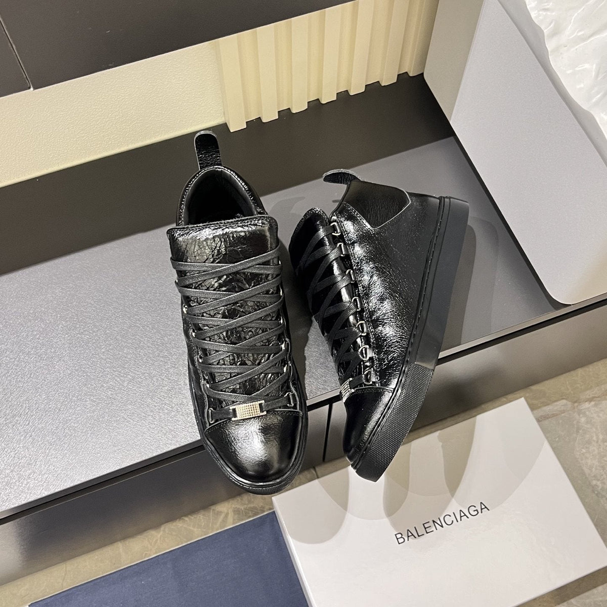 Balenciaga Black Textured High-Top Sneakers — front