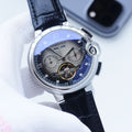 Cartier Gold Black Silver Dial Leather Strap Watch — hero