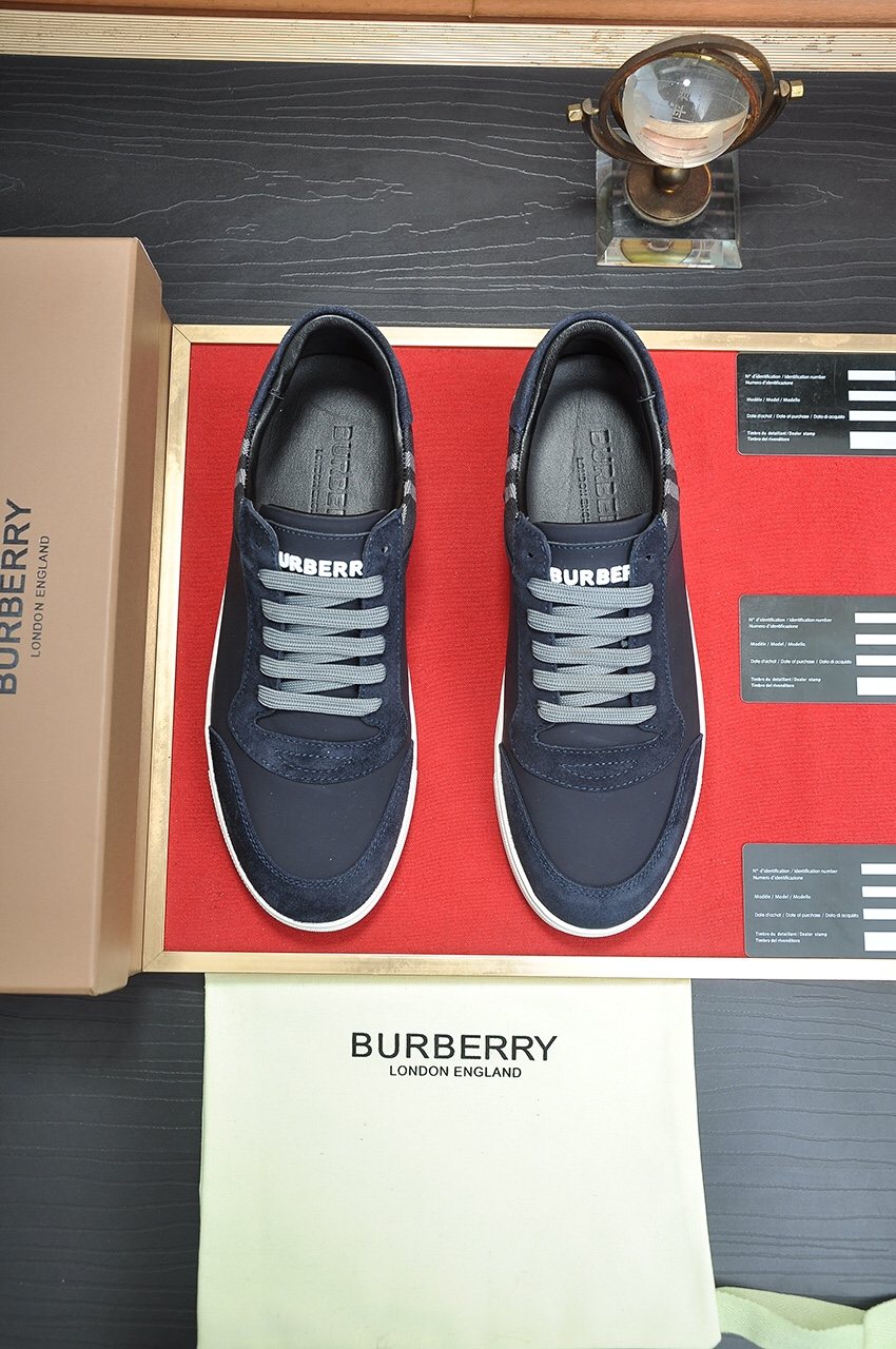 Burberry Navy Check Low-Top Sneakers — front
