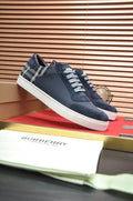 Burberry Navy Check Low-Top Sneakers — hero