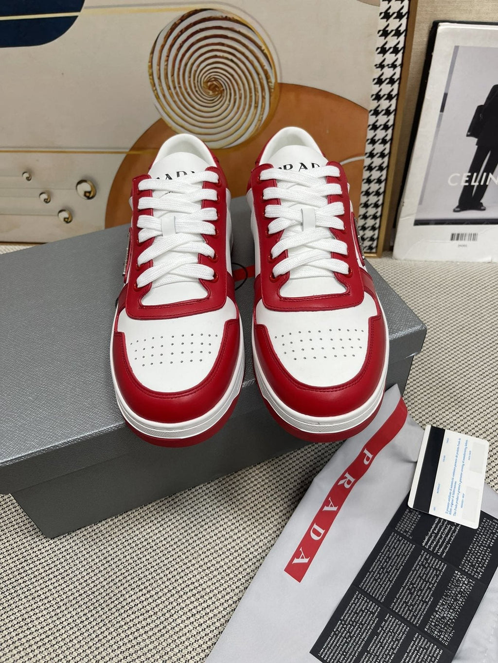 Prada Red and White Low-Top Sneakers — front