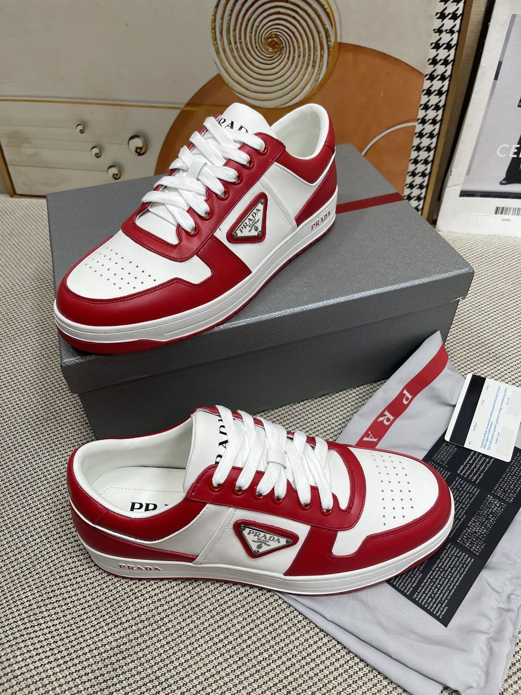 Prada Red and White Low-Top Sneakers — side