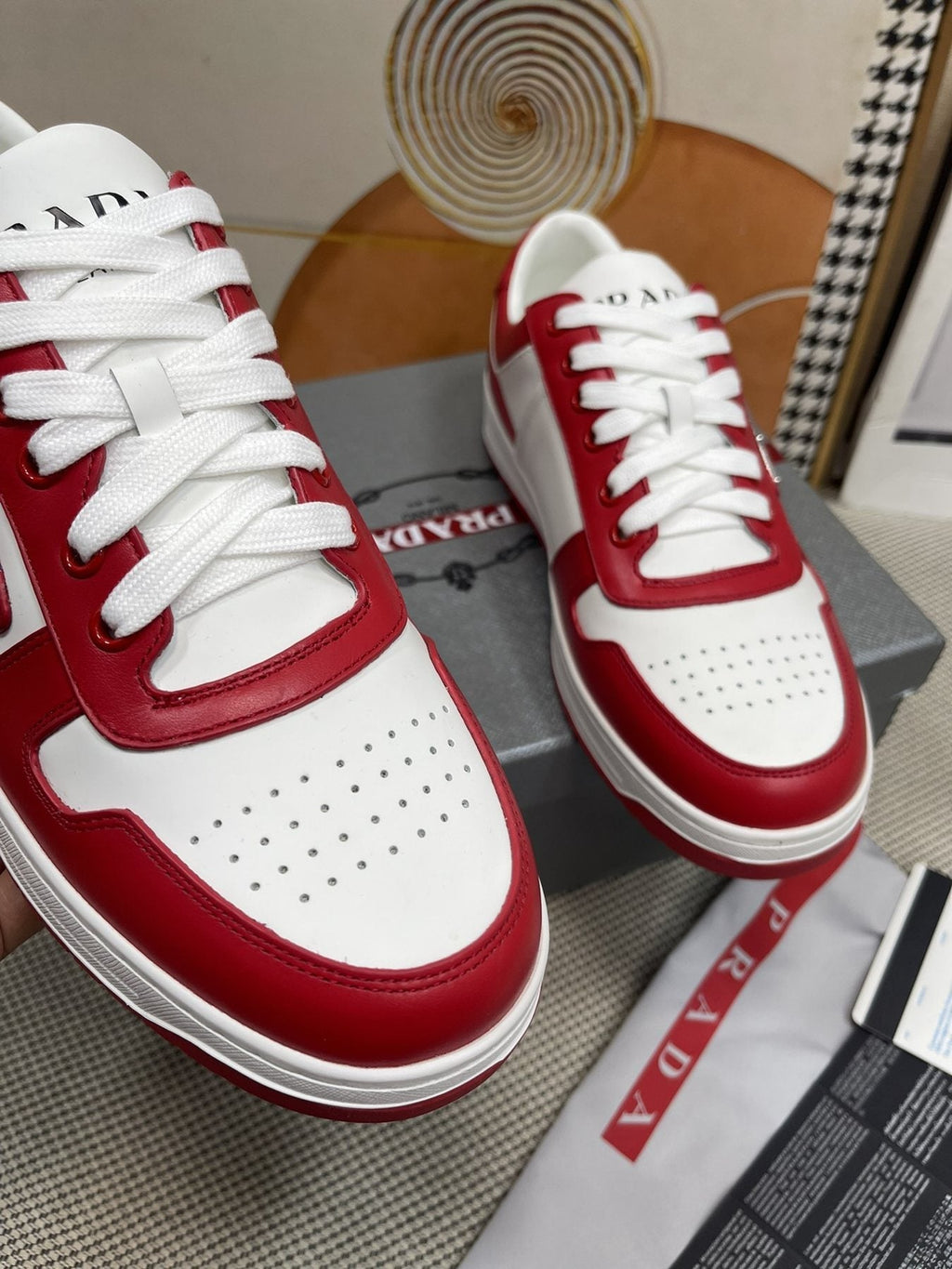 Prada Red and White Low-Top Sneakers — detail