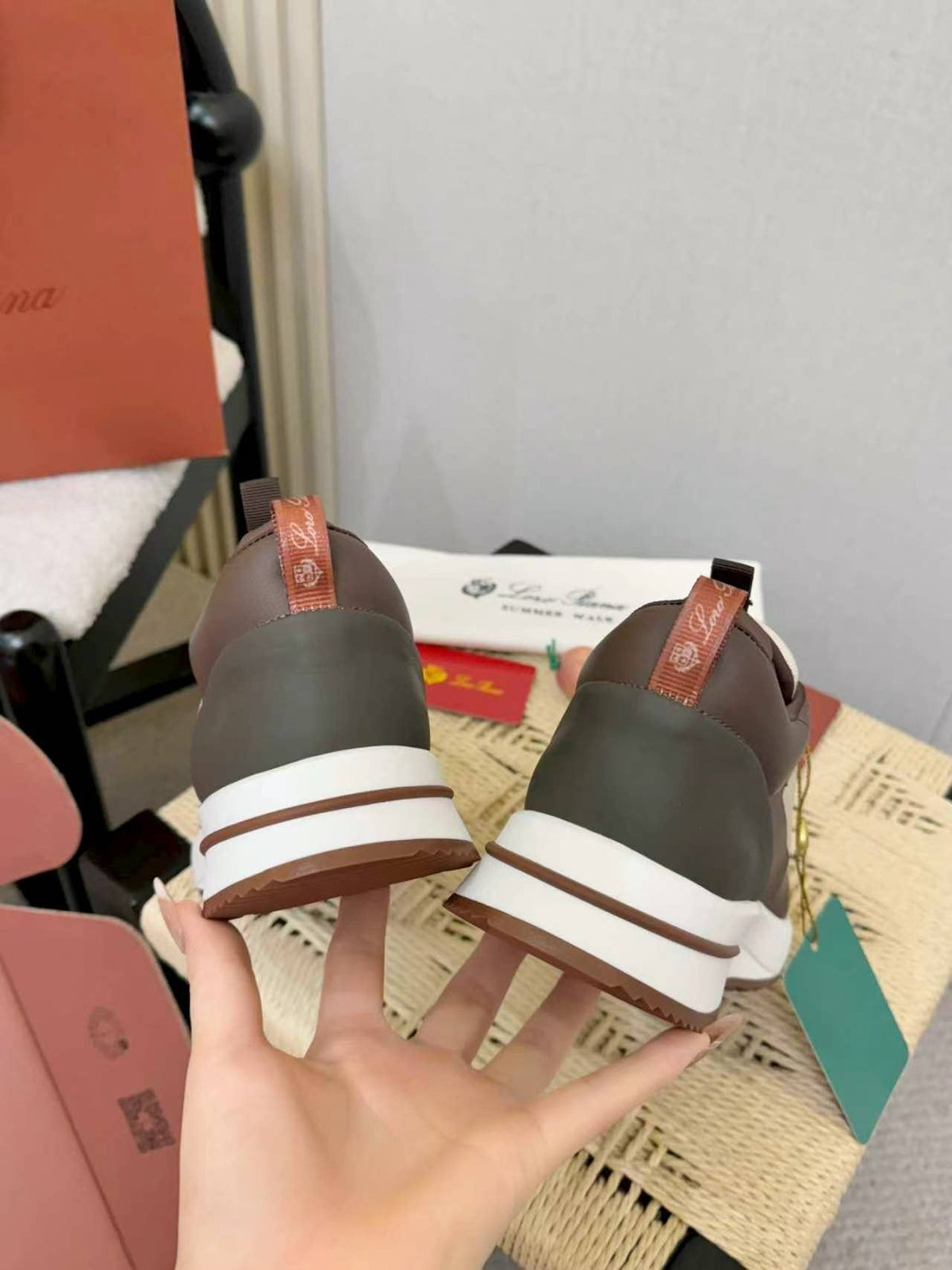 Loro Piana Brown and Cream Low-Top Sneakers — back